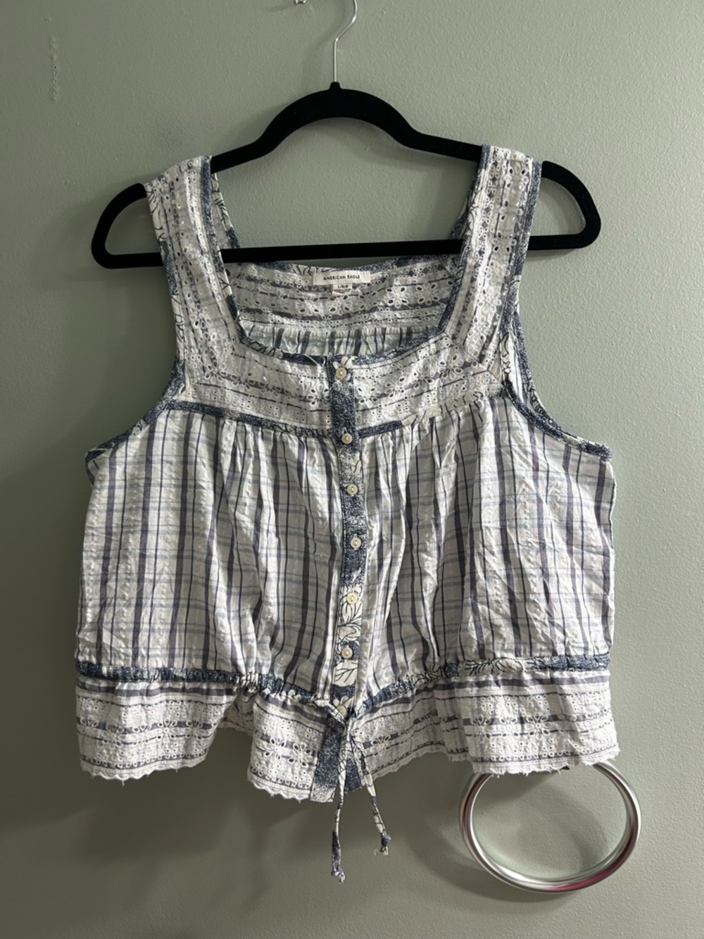 American eagle dainty floral eyelet tank top cropped striped plaid boho cotton - Picture 6 of 9